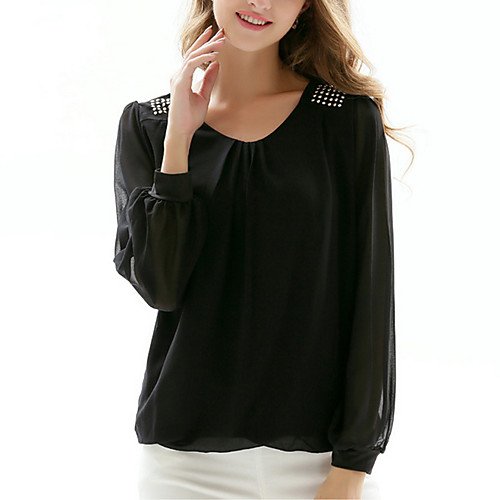 

Women's Blouse Solid Colored Long Sleeve Going out Tops Sophisticated White Black