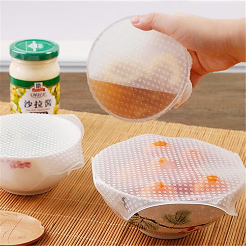 

4Pcs Multifunctional Food Fresh Keeping Saran Wrap Kitchen Tools Reusable Silicone Food Wraps Seal Vacuum Cover Lid Stretch