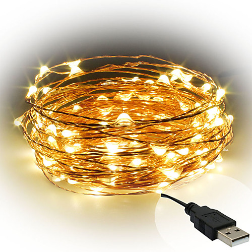 

10m String Lights 100 LEDs SMD 0603 1pc Warm White White Red Decorative USB Powered IP65