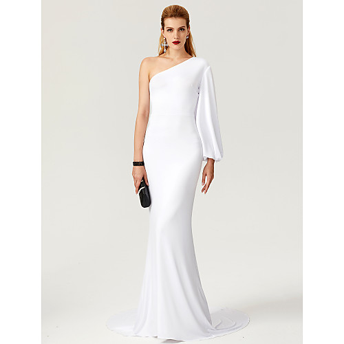 Mermaid / Trumpet Celebrity Style White Engagement Formal Evening Dress One Shoulder Long Sleeve Court Train Jersey with Pleats 2021
Mermaid / Trumpet Celebrity Style White Engagement Formal Evening Dress One Shoulder Long Sleeve Court Train Jersey with Pleats 2021