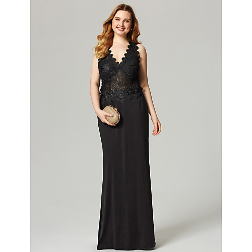 Sheath / Column Holiday Cocktail Party Prom Dress V Neck Sleeveless Floor Length Lace Jersey with Appliques 2021
Sheath / Column Holiday Cocktail Party Prom Dress V Neck Sleeveless Floor Length Lace Jersey with Appliques 2021