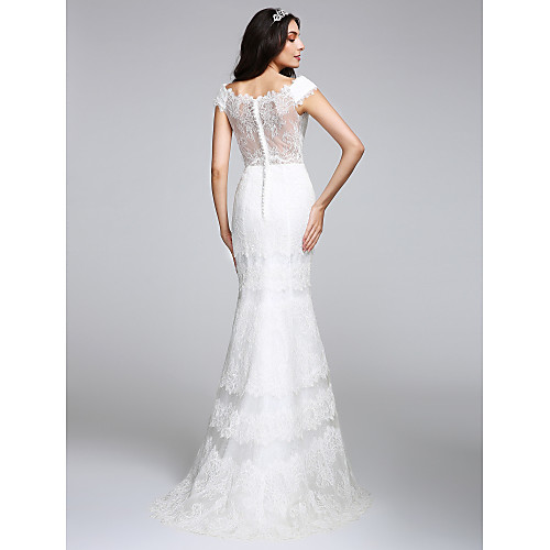 Mermaid / Trumpet Wedding Dresses V Neck Floor Length All Over Lace Cap Sleeve Romantic Sexy Illusion Detail Backless with Lace 2021
Mermaid / Trumpet Wedding Dresses V Neck Floor Length All Over Lace Cap Sleeve Romantic Sexy Illusion Detail Backless with Lace 2021