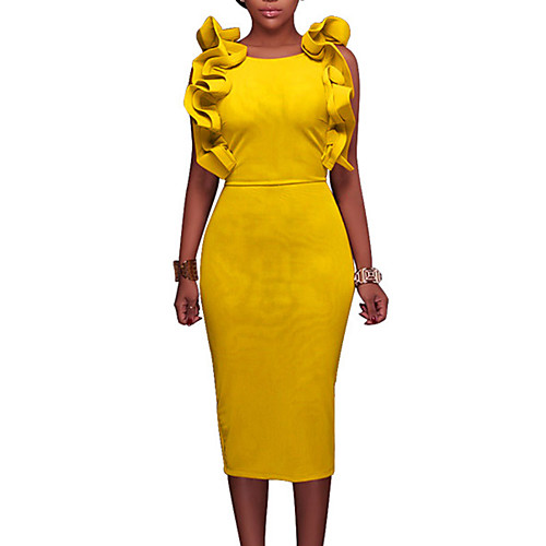 Women's Bodycon Knee Length Dress Yellow Royal Blue Sleeveless Simple Solid Colored Split Ruffle Spring Summer Round Neck Streetwear Butterfly Sleeves Ruffle S M L XL
Women's Bodycon Knee Length Dress Yellow Royal Blue Sleeveless Simple Solid Colored Split Ruffle Spring Summer Round Neck Streetwear Butterfly Sleeves Ruffle S M L XL
