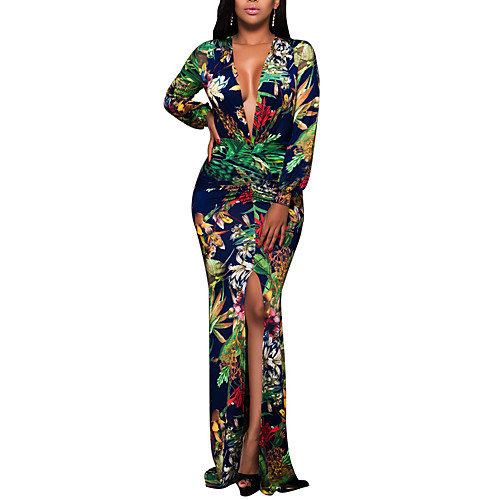 Women's Plus Size Maxi long Dress Bodycon - Long Sleeve Floral Print Spring Fall Deep V Boho Party Club Slim Floral Green S M L XL XXL XXXL / Sexy 
Women's Plus Size Maxi long Dress Bodycon - Long Sleeve Floral Print Spring Fall Deep V Boho Party Club Slim Floral Green S M L XL XXL XXXL / Sexy