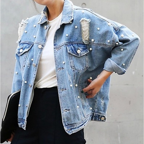 Women's Solid Colored Fall Denim Jacket Regular Daily Long Sleeve Polyester Coat Tops Light Blue
Women's Solid Colored Fall Denim Jacket Regular Daily Long Sleeve Polyester Coat Tops Light Blue