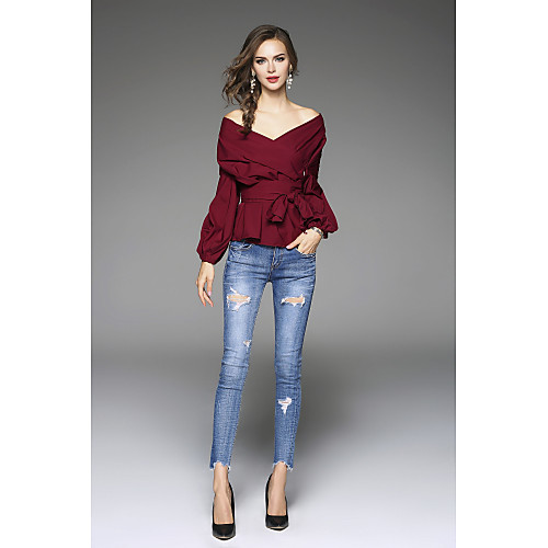 Women's Shirt Solid Colored Long Sleeve Going out Tops Cotton White Blue Wine
Women's Shirt Solid Colored Long Sleeve Going out Tops Cotton White Blue Wine