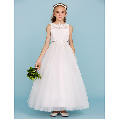 Ball Gown Crew Neck Ankle Length Lace / Tulle Junior Bridesmaid Dress with Sash / Ribbon / Beading / Appliques / Wedding Party
Ball Gown Crew Neck Ankle Length Lace / Tulle Junior Bridesmaid Dress with Sash / Ribbon / Beading / Appliques / Wedding Party