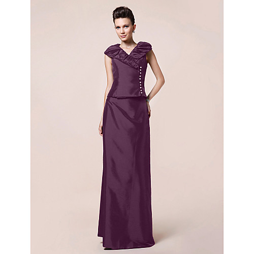 Sheath / Column Mother of the Bride Dress Vintage Inspired V Neck Floor Length Taffeta Short Sleeve with Buttons Draping 2021
Sheath / Column Mother of the Bride Dress Vintage Inspired V Neck Floor Length Taffeta Short Sleeve with Buttons Draping 2021