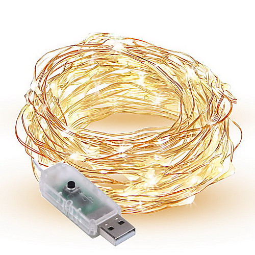 

10m String Lights 100 LEDs SMD 0603 1pc Warm White White Multi Color Decorative USB Powered IP65
