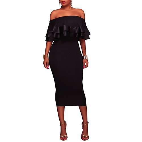 Women's Sheath Dress Midi Dress Black Short Sleeve Black Solid Colored Backless Layered Ruffle Fall Spring Boat Neck Off Shoulder S M L XL XXL 3XL / Plus Size
Women's Sheath Dress Midi Dress Black Short Sleeve Black Solid Colored Backless Layered Ruffle Fall Spring Boat Neck Off Shoulder S M L XL XXL 3XL / Plus Size