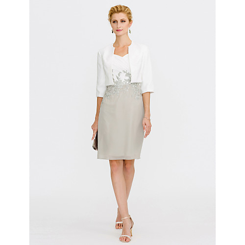 Two Piece Sheath / Column Mother of the Bride Dress Convertible Dress Wrap Included Vintage Inspired V Neck Knee Length Chiffon 3/4 Length Sleeve with Criss Cross Appliques 2021
Two Piece Sheath / Column Mother of the Bride Dress Convertible Dress Wrap Included Vintage Inspired V Neck Knee Length Chiffon 3/4 Length Sleeve with Criss Cross Appliques 2021