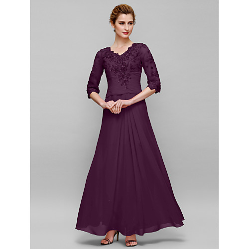 Sheath / Column Mother of the Bride Dress Elegant V Neck Floor Length Chiffon Lace Half Sleeve with Appliques 2021
Sheath / Column Mother of the Bride Dress Elegant V Neck Floor Length Chiffon Lace Half Sleeve with Appliques 2021