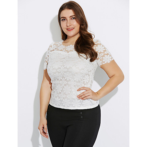 Women's Blouse Solid Colored Plus Size Lace Short Sleeve Daily Tops White Black Fuchsia
Women's Blouse Solid Colored Plus Size Lace Short Sleeve Daily Tops White Black Fuchsia
