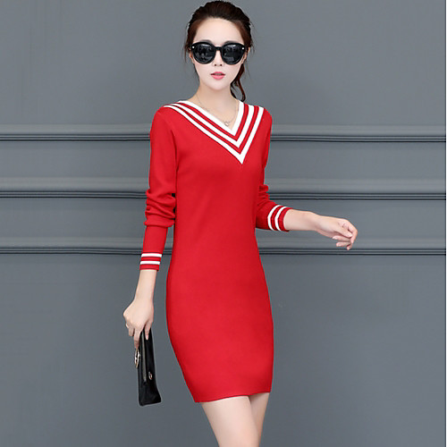 Women's Bodycon Short Mini Dress Black Red Long Sleeve Red Color Block Fall V Neck Streetwear Cotton One-Size
Women's Bodycon Short Mini Dress Black Red Long Sleeve Red Color Block Fall V Neck Streetwear Cotton One-Size