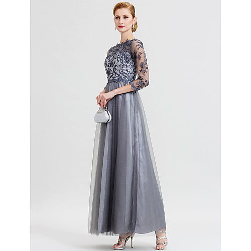 Ball Gown A-Line Mother of the Bride Dress Beautiful Back See Through Illusion Neck Floor Length Floral Lace Lace Over Tulle 3/4 Length Sleeve with Appliques 2021
Ball Gown A-Line Mother of the Bride Dress Beautiful Back See Through Illusion Neck Floor Length Floral Lace Lace Over Tulle 3/4 Length Sleeve with Appliques 2021