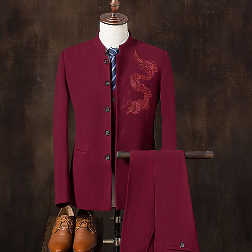 White / Black / Wine Slim Polyester Men's Suit - Stand Collar / Chinoiserie / Embroidered / Fall / Spring / Long Sleeve
White / Black / Wine Slim Polyester Men's Suit - Stand Collar / Chinoiserie / Embroidered / Fall / Spring / Long Sleeve