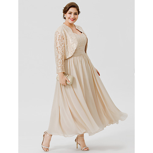 Ball Gown Straps Ankle Length / Tea Length Chiffon / Beaded Lace Sleeveless Elegant / Plus Size Mother of the Bride Dress with Ruched / Beading Mother's Day 2020
Ball Gown Straps Ankle Length / Tea Length Chiffon / Beaded Lace Sleeveless Elegant / Plus Size Mother of the Bride Dress with Ruched / Beading Mother's Day 2020