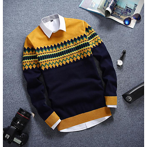 Men's Color Block Pullover Cotton Long Sleeve Regular Sweater Cardigans Round Neck Fall Yellow Wine Green
Men's Color Block Pullover Cotton Long Sleeve Regular Sweater Cardigans Round Neck Fall Yellow Wine Green