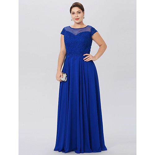 A-Line Mother of the Bride Dress Plus Size See Through Jewel Neck Floor Length Chiffon Lace Short Sleeve with Appliques 2021
A-Line Mother of the Bride Dress Plus Size See Through Jewel Neck Floor Length Chiffon Lace Short Sleeve with Appliques 2021