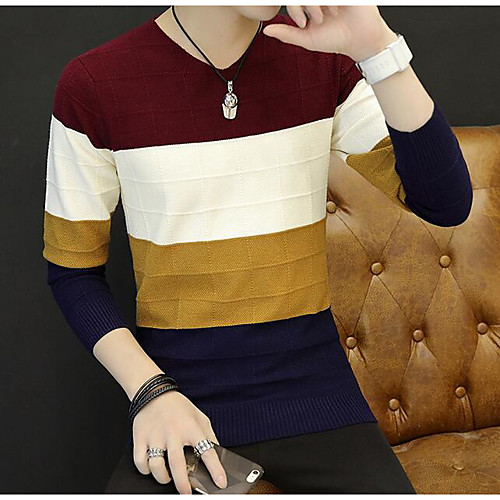 Men's Casual Color Block Pullover Long Sleeve Regular Sweater Cardigans Round Neck Fall Wine Navy Blue Beige
Men's Casual Color Block Pullover Long Sleeve Regular Sweater Cardigans Round Neck Fall Wine Navy Blue Beige