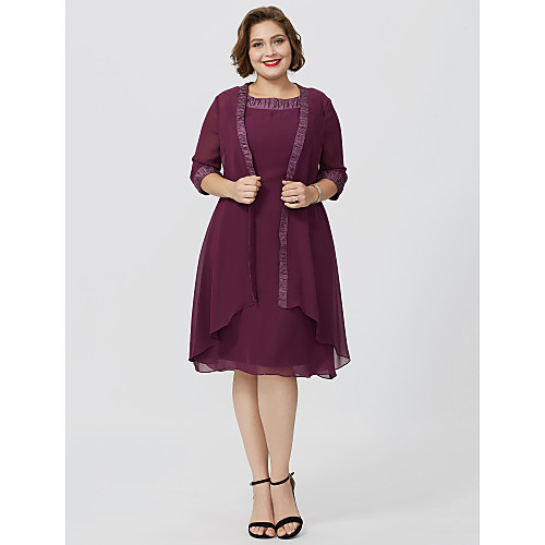Sheath / Column Mother of the Bride Dress Classic & Timeless Elegant & Luxurious Plus Size Jewel Neck Knee Length Chiffon Half Sleeve with Pleats 2021
Sheath / Column Mother of the Bride Dress Classic & Timeless Elegant & Luxurious Plus Size Jewel Neck Knee Length Chiffon Half Sleeve with Pleats 2021