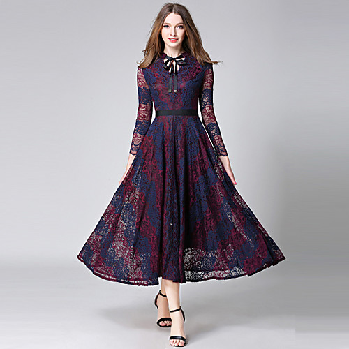 Women's Swing Dress Midi Dress Purple Long Sleeve Color Block Lace Fall Winter V Neck Cotton Lace S M L XL XXL 3XL / Plus Size
Women's Swing Dress Midi Dress Purple Long Sleeve Color Block Lace Fall Winter V Neck Cotton Lace S M L XL XXL 3XL / Plus Size