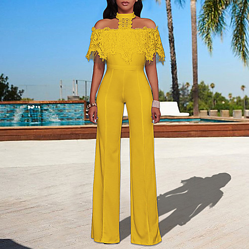 Women's Simple Vintage Party Club Crew Neck Off Shoulder White Black Blue Slim Jumpsuit Solid Colored Lace Backless High Waist / Wide Leg
Women's Simple Vintage Party Club Crew Neck Off Shoulder White Black Blue Slim Jumpsuit Solid Colored Lace Backless High Waist / Wide Leg