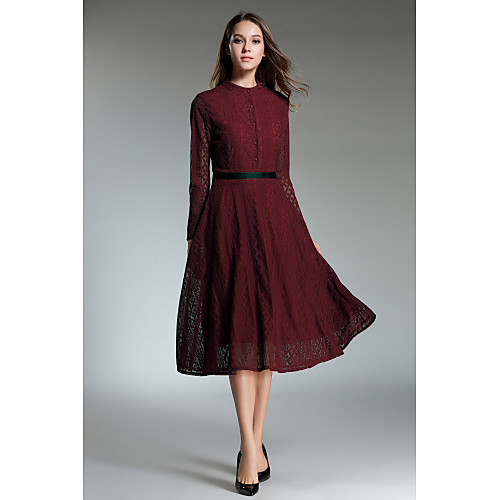 Women's Swing Dress Midi Dress Wine Long Sleeve Solid Colored Fall Stand Collar Streetwear Going out Belt Not Included S M L XL
Women's Swing Dress Midi Dress Wine Long Sleeve Solid Colored Fall Stand Collar Streetwear Going out Belt Not Included S M L XL