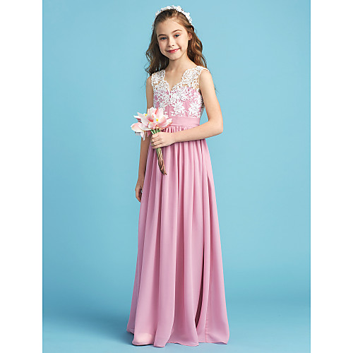 Princess / A-Line Queen Anne Floor Length Chiffon / Lace Junior Bridesmaid Dress with Lace / Sash / Ribbon / Pleats
Princess / A-Line Queen Anne Floor Length Chiffon / Lace Junior Bridesmaid Dress with Lace / Sash / Ribbon / Pleats