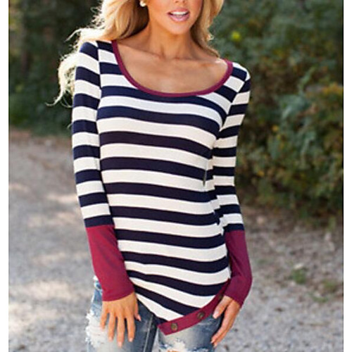 Women's T shirt Striped Patchwork Long Sleeve Going out Tops Streetwear Purple Red
Women's T shirt Striped Patchwork Long Sleeve Going out Tops Streetwear Purple Red