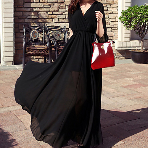 Women's Chiffon Dress Maxi long Dress Black Red Half Sleeve Solid Colored Summer V Neck Casual S M L XL
Women's Chiffon Dress Maxi long Dress Black Red Half Sleeve Solid Colored Summer V Neck Casual S M L XL