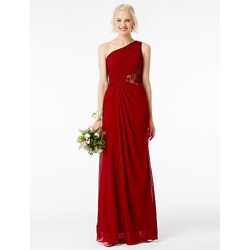 Sheath / Column One Shoulder Floor Length Mesh / Chiffon Bridesmaid Dress with Lace / Side Draping
Sheath / Column One Shoulder Floor Length Mesh / Chiffon Bridesmaid Dress with Lace / Side Draping