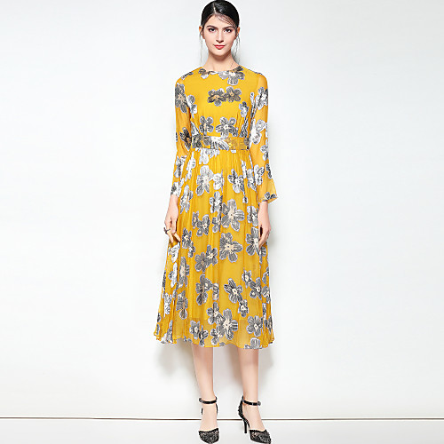 Women's Swing Dress Midi Dress Yellow Green Long Sleeve Floral Print Spring Summer Round Neck Streetwear Boho Party Going out Silk S M L XL
Women's Swing Dress Midi Dress Yellow Green Long Sleeve Floral Print Spring Summer Round Neck Streetwear Boho Party Going out Silk S M L XL