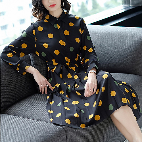 Women's A Line Dress Midi Dress Black Long Sleeve Polka Dot Spring Summer Shirt Collar Basic S M L XL XXL
Women's A Line Dress Midi Dress Black Long Sleeve Polka Dot Spring Summer Shirt Collar Basic S M L XL XXL