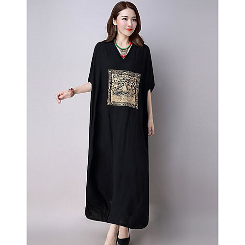 Women's Loose Maxi long Dress Black Short Sleeve Print Spring Summer V Neck Cotton Oversized M
Women's Loose Maxi long Dress Black Short Sleeve Print Spring Summer V Neck Cotton Oversized M