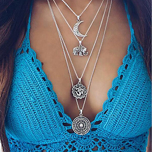 Women's Pendant Necklace Layered Necklace Layered Elephant Moon Ladies Multi Layer Metal Alloy Silver Necklace Jewelry 1pc For Party Gift
Women's Pendant Necklace Layered Necklace Layered Elephant Moon Ladies Multi Layer Metal Alloy Silver Necklace Jewelry 1pc For Party Gift