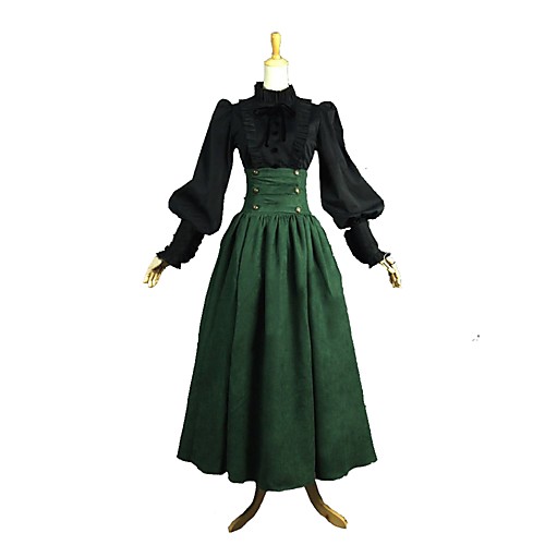 

Rococo Victorian Costume Women's Outfits Black / Dark Green Vintage Cosplay 70% cotton 30% nylon spandex Long Sleeve Puff / Balloon Sleeve Ankle Length