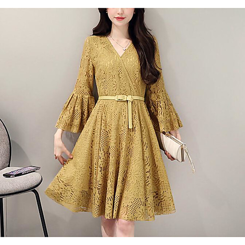 Women's A Line Dress Knee Length Dress White Black Yellow Light Green Beige Long Sleeve Solid Colored Pleated Fall Spring Round Neck Chic & Modern S M L XL XXL
Women's A Line Dress Knee Length Dress White Black Yellow Light Green Beige Long Sleeve Solid Colored Pleated Fall Spring Round Neck Chic & Modern S M L XL XXL