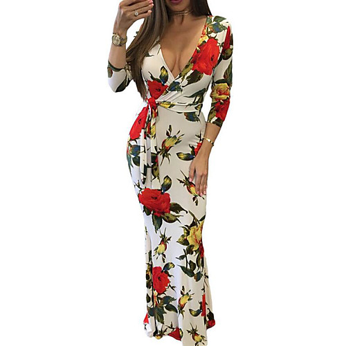 Women's Sheath Dress Maxi long Dress White Long Sleeve Floral Fall V Neck Casual Floral S M L
Women's Sheath Dress Maxi long Dress White Long Sleeve Floral Fall V Neck Casual Floral S M L