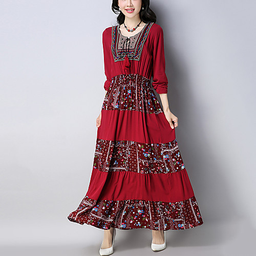 Women's Swing Dress Maxi long Dress Wine Navy Blue Long Sleeve Patchwork Pleated Print Spring Round Neck Chinoiserie Boho Cotton M L XL XXL
Women's Swing Dress Maxi long Dress Wine Navy Blue Long Sleeve Patchwork Pleated Print Spring Round Neck Chinoiserie Boho Cotton M L XL XXL