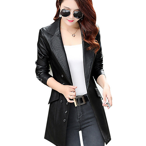 Women's Solid Colored Streetwear Fall Faux Leather Jacket Regular Daily Long Sleeve Others Coat Tops Black
Women's Solid Colored Streetwear Fall Faux Leather Jacket Regular Daily Long Sleeve Others Coat Tops Black