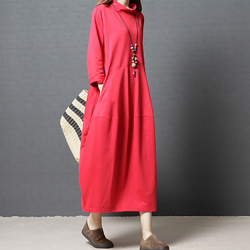Women's Loose Midi Dress Red Navy Blue Long Sleeve Red Solid Color Spring Turtleneck Basic Cotton M L XL XXL
Women's Loose Midi Dress Red Navy Blue Long Sleeve Red Solid Color Spring Turtleneck Basic Cotton M L XL XXL