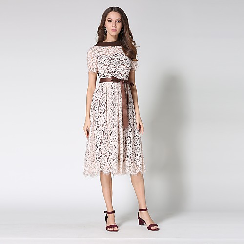 Women's A Line Dress Midi Dress Beige Short Sleeve Color Block Lace Spring Summer Boat Neck Vintage Sophisticated Party Going out S M L XL XXL / High Waist
Women's A Line Dress Midi Dress Beige Short Sleeve Color Block Lace Spring Summer Boat Neck Vintage Sophisticated Party Going out S M L XL XXL / High Waist