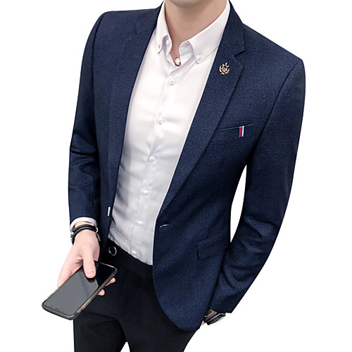 

Blue / Royal Blue / Navy Blue Solid Colored Slim Spandex / Polyester Men's Suit - Notch lapel collar / Fall / Spring / Long Sleeve / Work