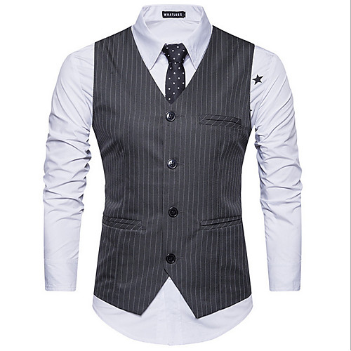 White / Black / Dark Gray Striped Slim Polyester Men's Suit - V Neck / Spring / Summer / Sleeveless / Work
White / Black / Dark Gray Striped Slim Polyester Men's Suit - V Neck / Spring / Summer / Sleeveless / Work