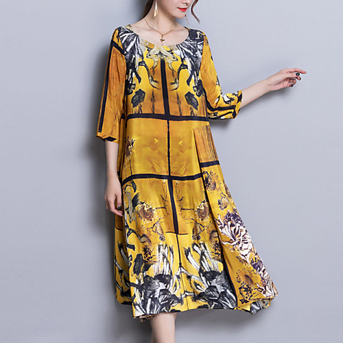 Women's Loose Midi Dress Yellow 3/4 Length Sleeve Geometric Print Spring Summer Round Neck Sophisticated M L XL XXL 3XL / Plus Size
Women's Loose Midi Dress Yellow 3/4 Length Sleeve Geometric Print Spring Summer Round Neck Sophisticated M L XL XXL 3XL / Plus Size