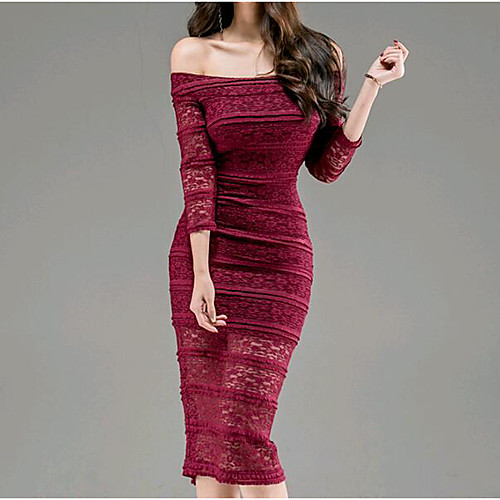 Women's Bodycon Knee Length Dress Wine 3/4 Length Sleeve Solid Colored Lace Spring Round Neck Casual Puff Sleeve Cotton Off Shoulder S M L XL
Women's Bodycon Knee Length Dress Wine 3/4 Length Sleeve Solid Colored Lace Spring Round Neck Casual Puff Sleeve Cotton Off Shoulder S M L XL