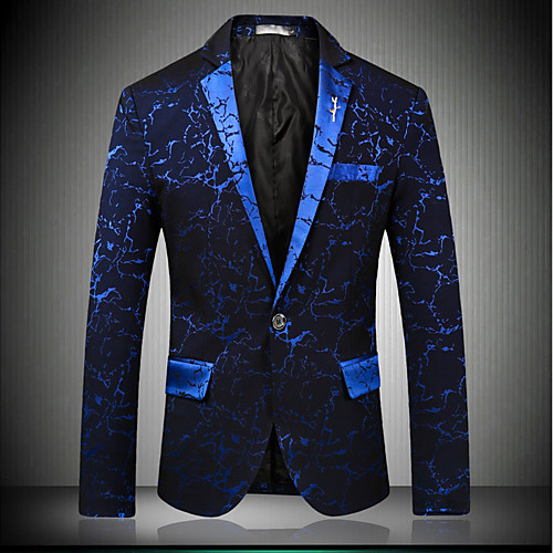 

Men's Party / Club / Party / Cocktail Sophisticated Spring / Fall Regular Blazer, Print / Floral Print Notch Lapel Long Sleeve Cotton / Polyester Blue / Black / Wine