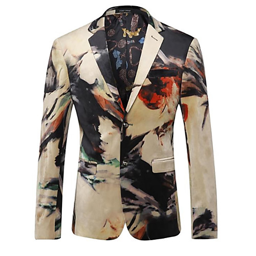 

Men's Geometric Fall Notch lapel collar Blazer Regular Daily Long Sleeve Spandex Coat Tops Khaki