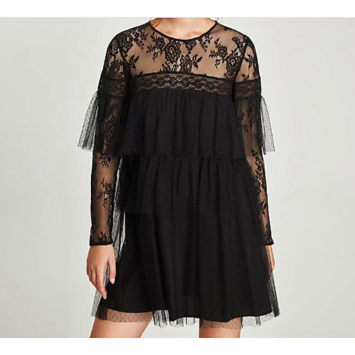 Women's Loose Knee Length Dress Black Long Sleeve Solid Colored Lace Spring Round Neck Flare Cuff Sleeve Cotton Ruffle S M L
Women's Loose Knee Length Dress Black Long Sleeve Solid Colored Lace Spring Round Neck Flare Cuff Sleeve Cotton Ruffle S M L